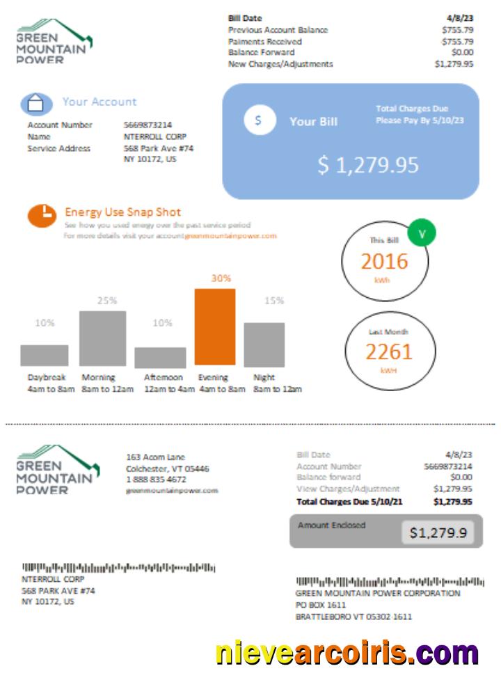 Vermont Green Mountain Power electricity utility bill